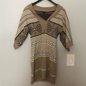 Printed Sweater Dress Tan
